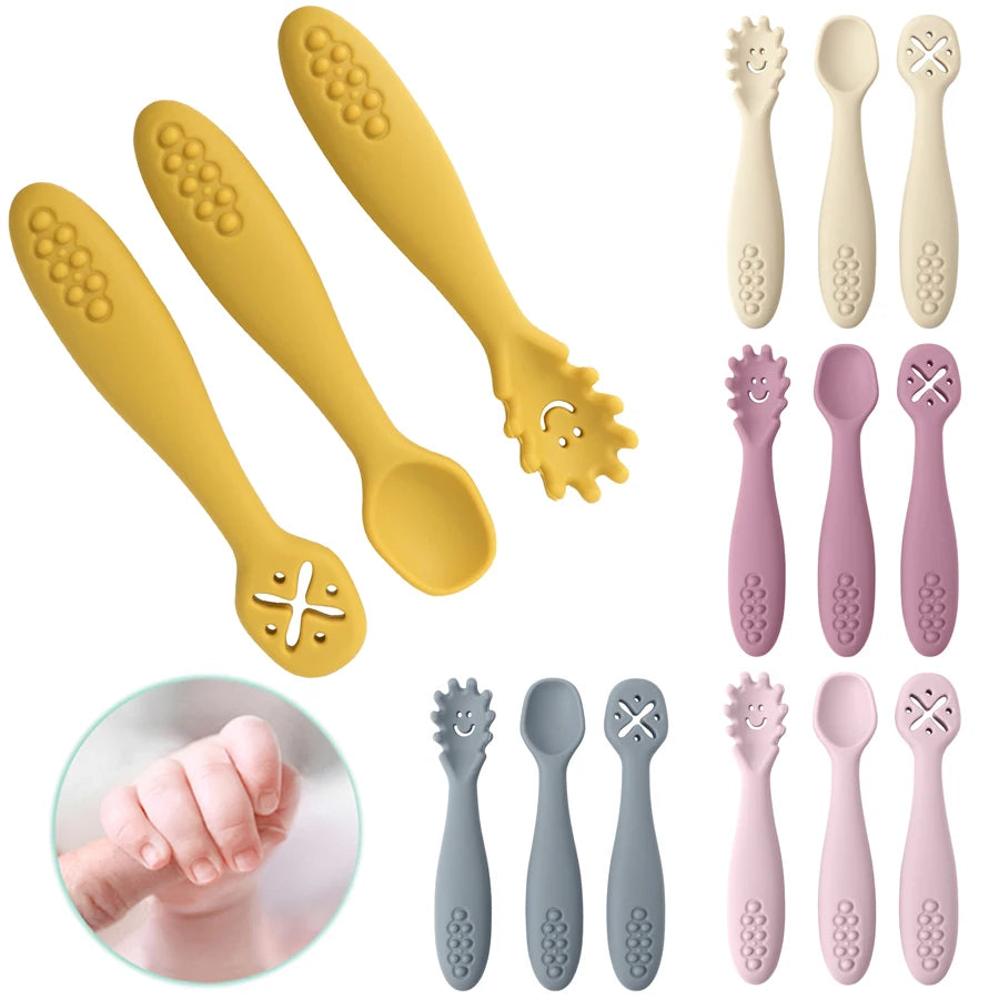 3PCS Cute Baby Learning Spoons Utensils Set Newborn Feeding Spoon Set Toddler Scoop Weaning Cutlery Children‘s Tablewar - Sternli Store